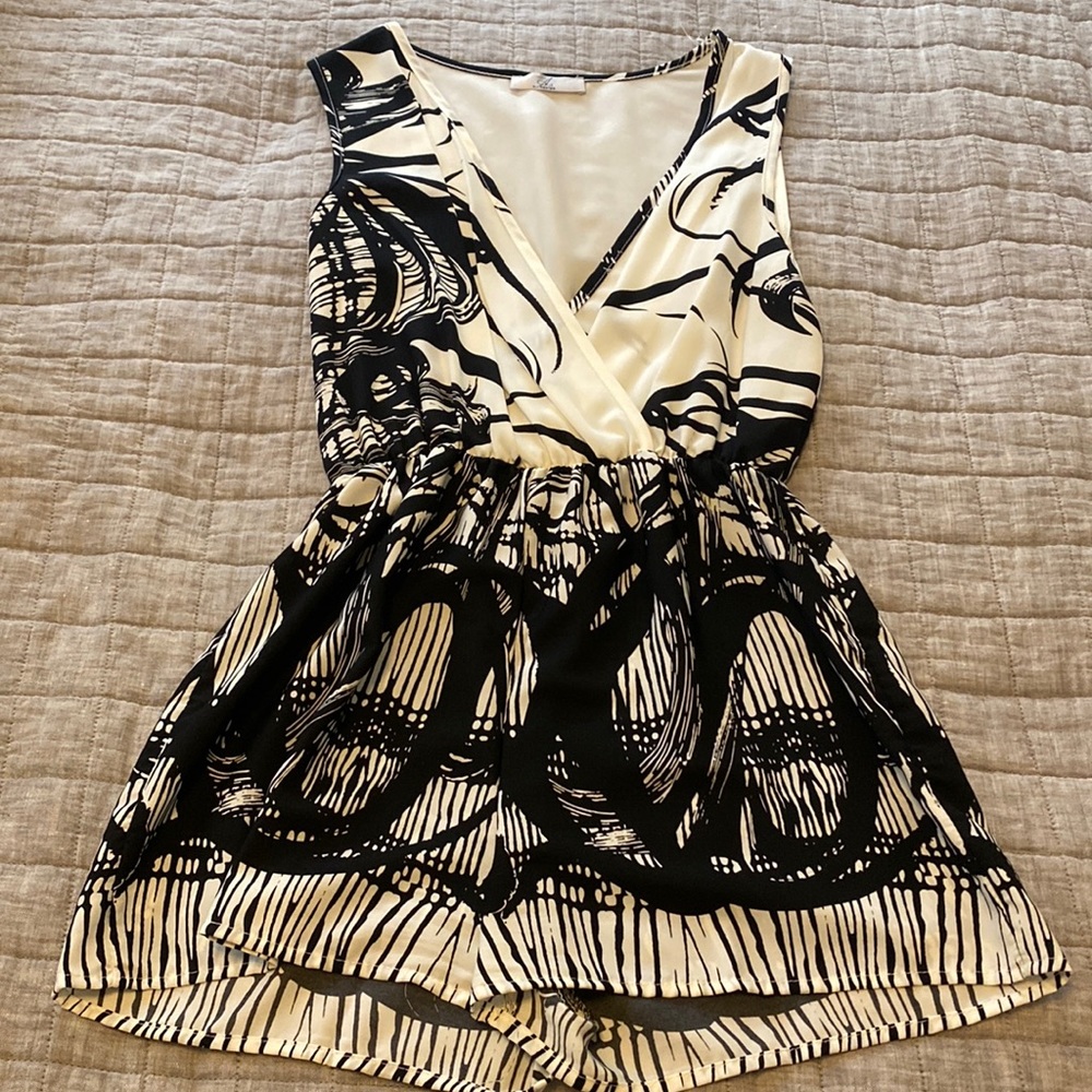 Black and white silk romper